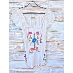 Floral Embroidered Off the Shoulder Peasant Blouse